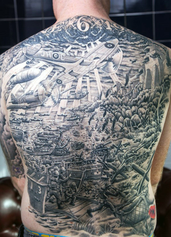airplane military back tattoo for men