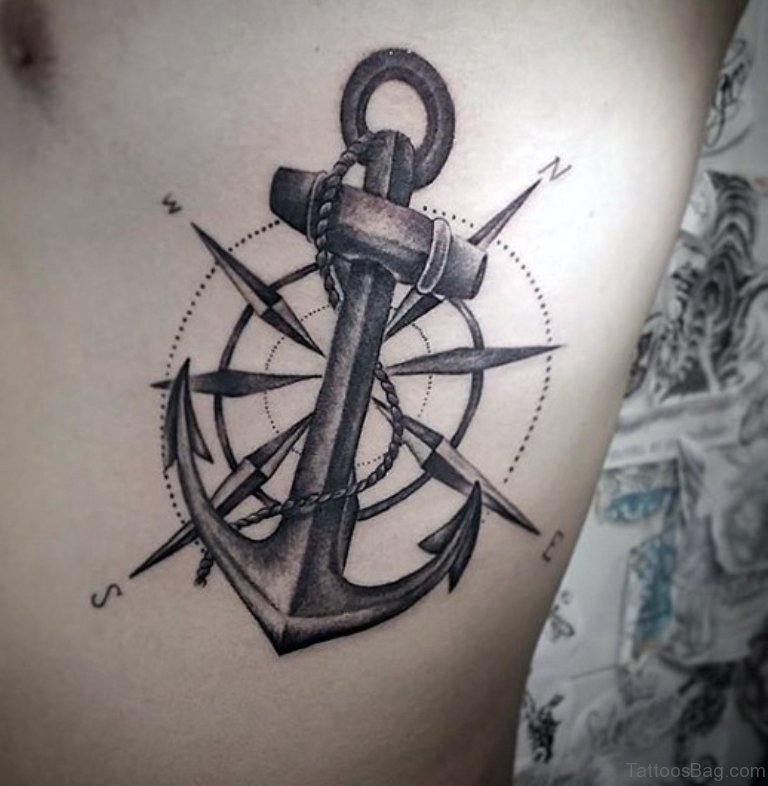 anchor over compass tattoo design for men