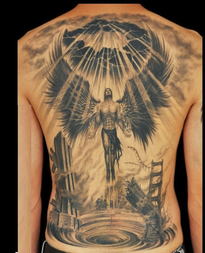 ascending angel back tattoo for men