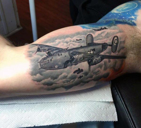 aviation inner bicep tattoo for men