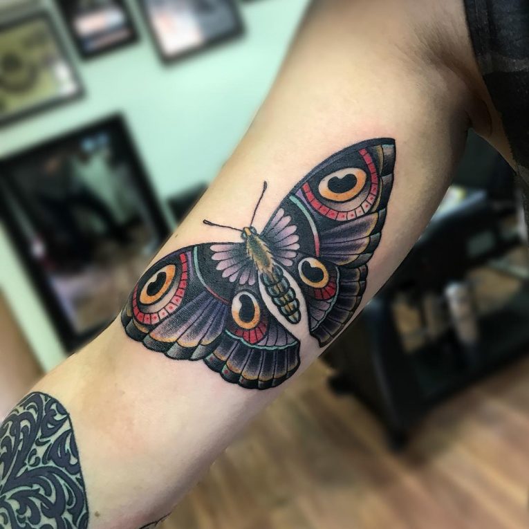 butterfly inner bicep tattoo for men