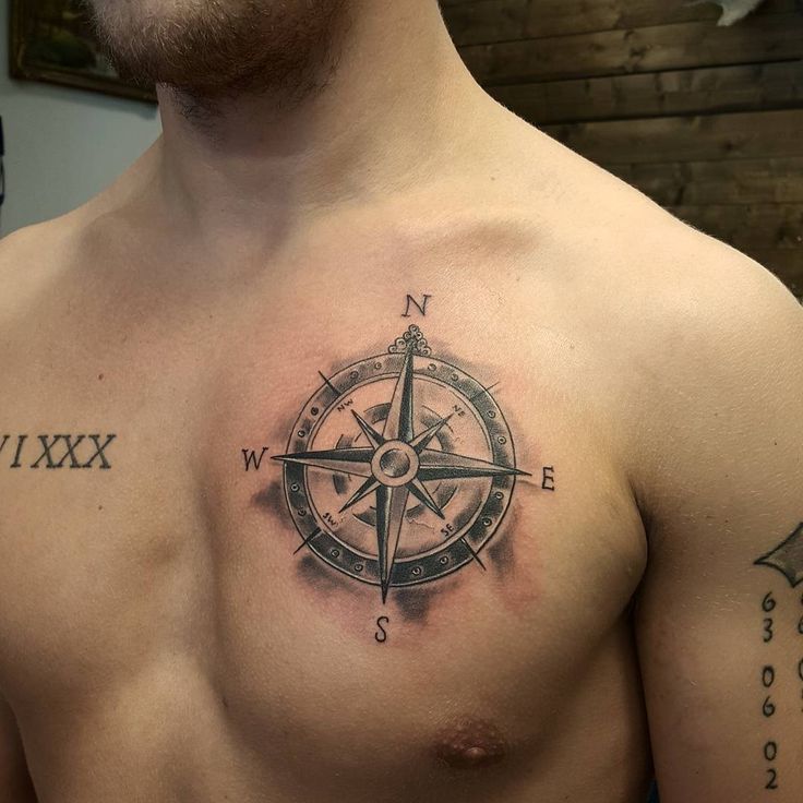 chest compass tattoo for men
