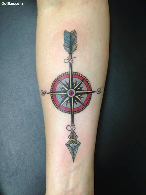 colored arrow and compass tattoo for guys