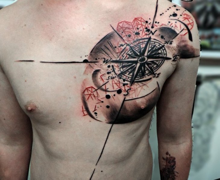 colored background compass tattoo for men