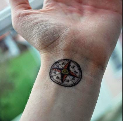 colored wrist compass tattoo design for men