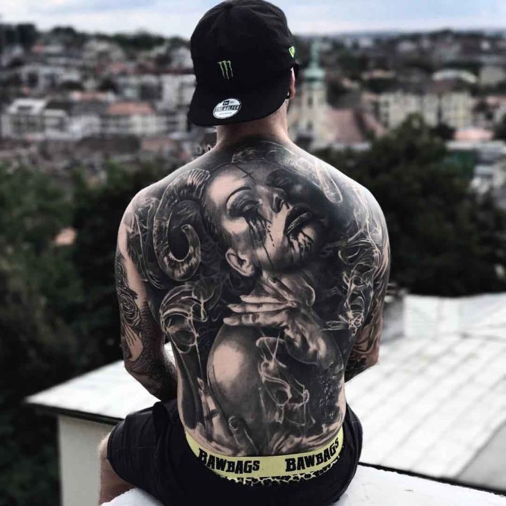 death woman back tattoo for men