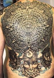 detailed aztec back tattoo for men