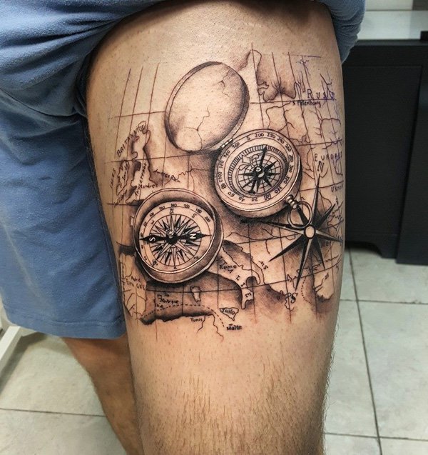 dual compass tattoo for men