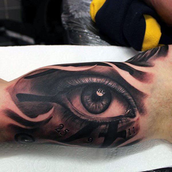 eye inner bicep tattoo for men