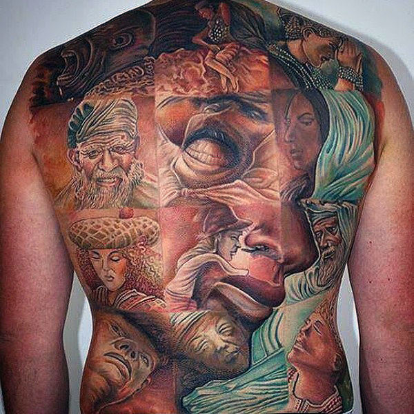 faces back tattoo for men