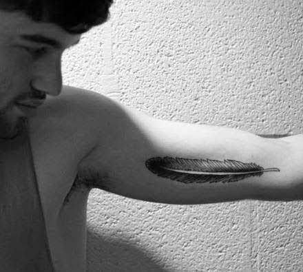 feather inner bicep tattoo for men
