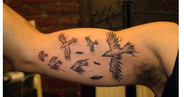 flying birds inner bicep tattoo for men