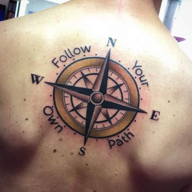 follow your own path compass tattoo for men