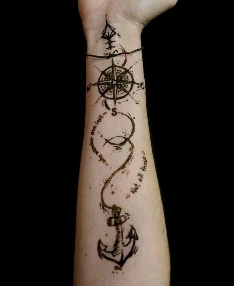 forearm anchor compass tattoo for men