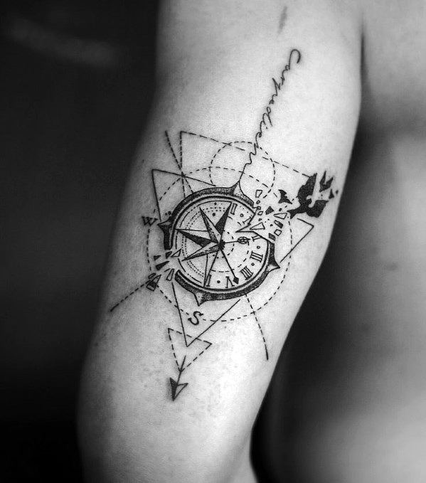 geometric design compass tattoo for men
