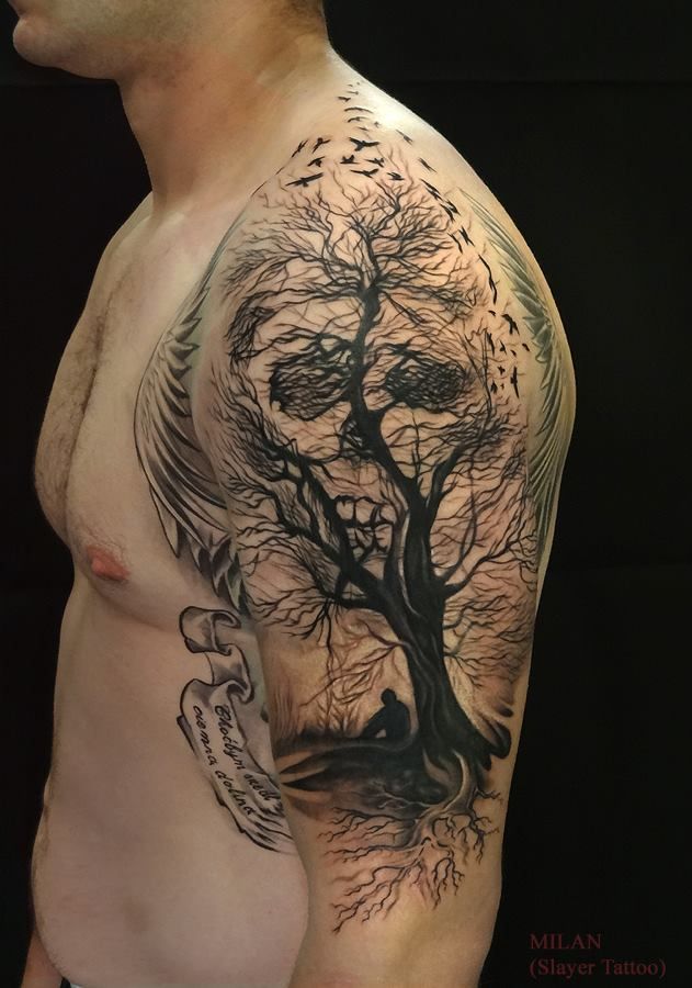 half sleeve skull tattoo