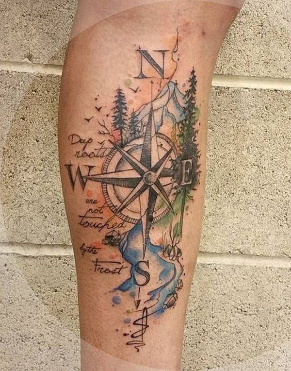 landscape and compass tattoo for guys