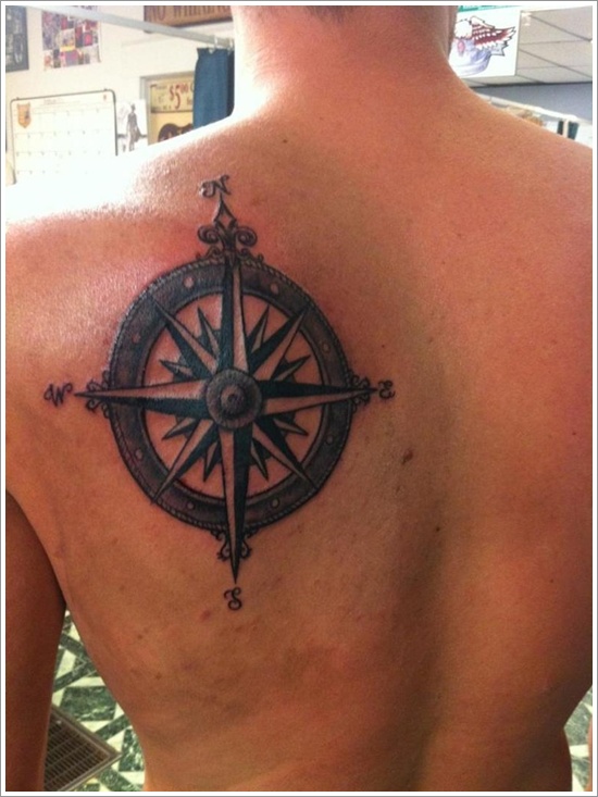 large back compass tattoo for guys