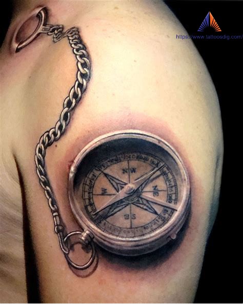 long chain compass tattoo design for men