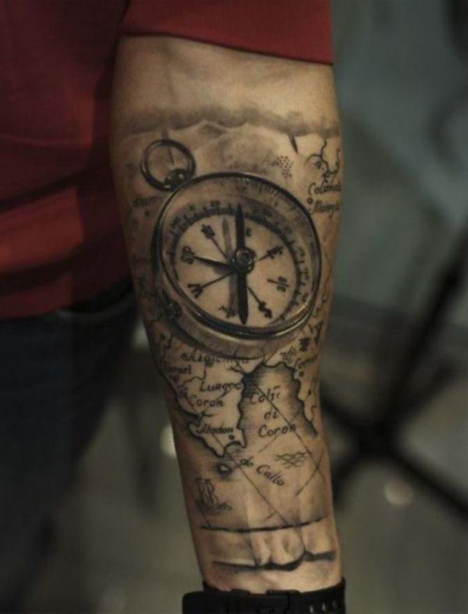 map and compass tattoo for guys