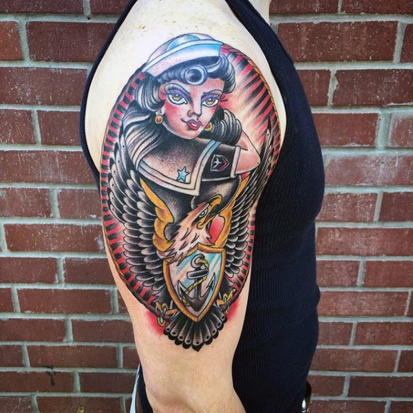 mens-pin-up-girl-navy-upper-arm-tattoo-with-eagle-and-anchor