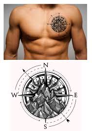 mountains compass tattoo for men