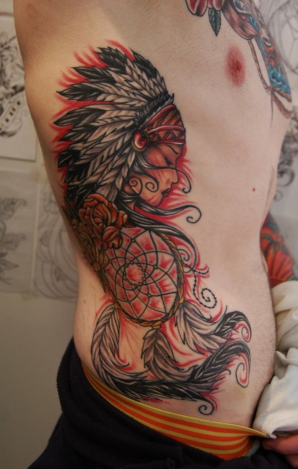 native american woman rib tattoo for men