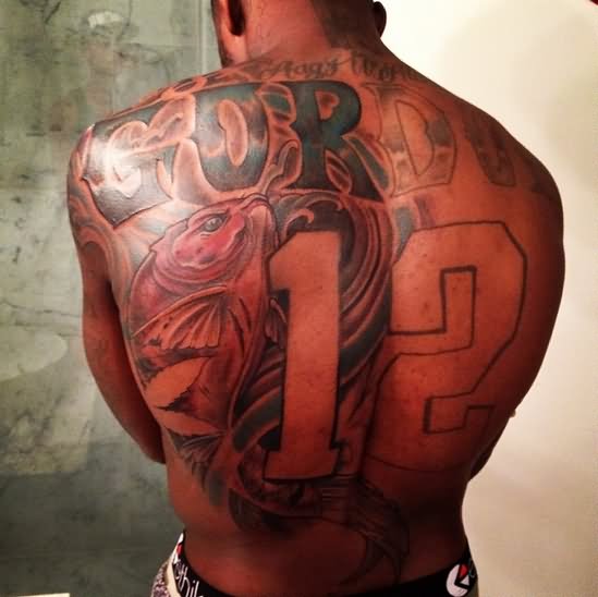 player number back tattoo for men