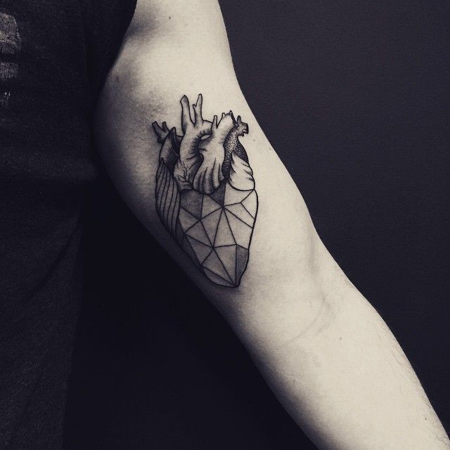 prism heart inner bicep tattoo for men