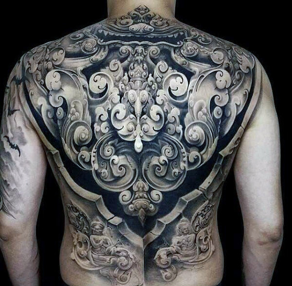 renaissance design back tattoo for men