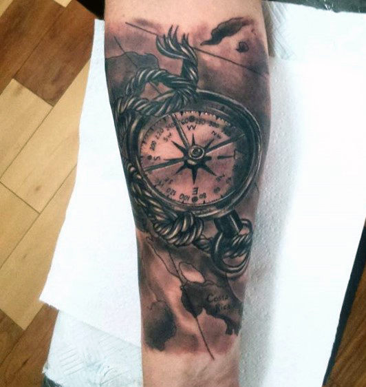 rope and compass tattoo for men