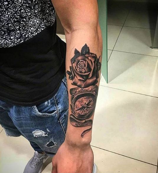 rose and compass tattoo for guys
