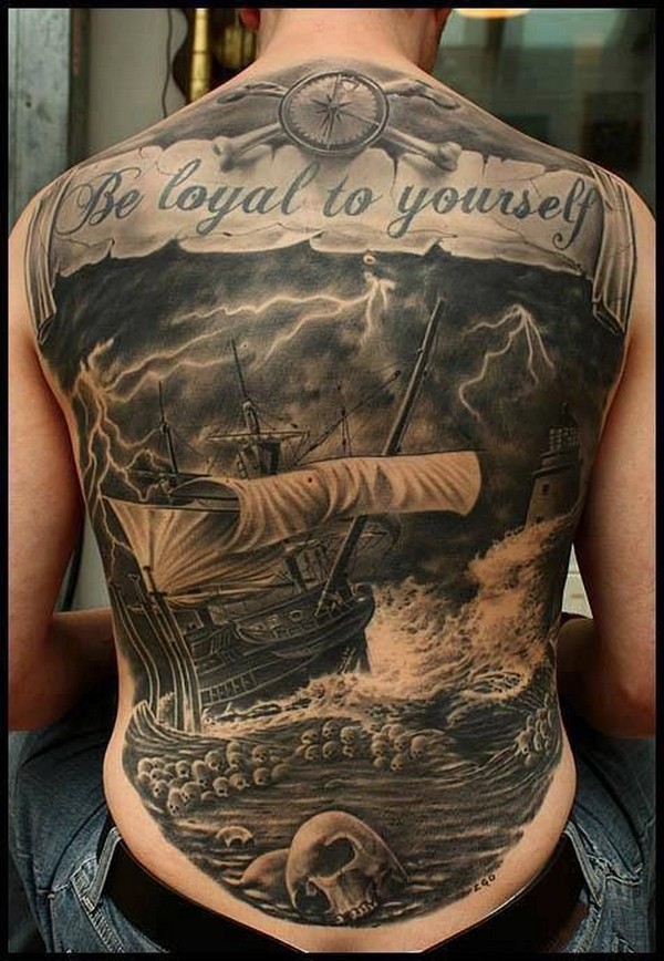 sailing back tattoo for men