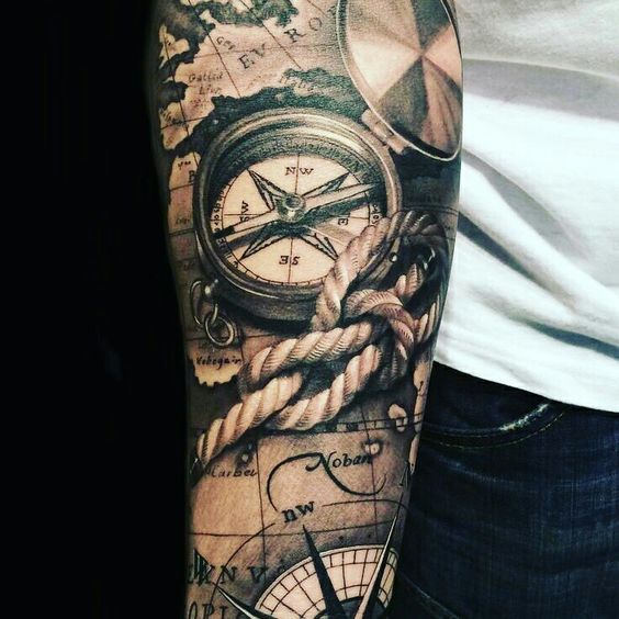 sextant and compass tattoo for men