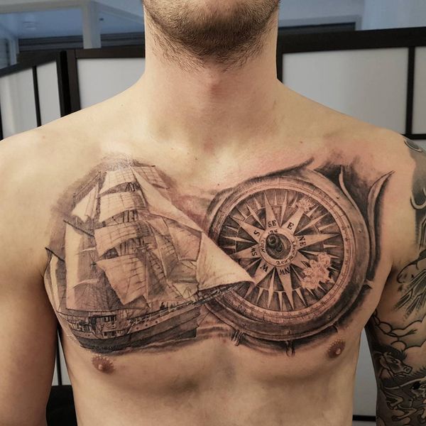 ship and compass tattoo for guys