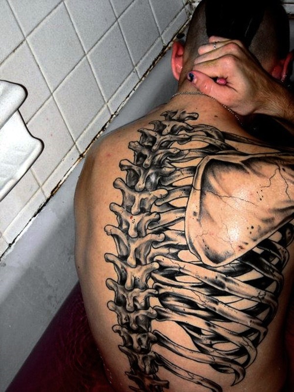 skeletal back tattoo for men