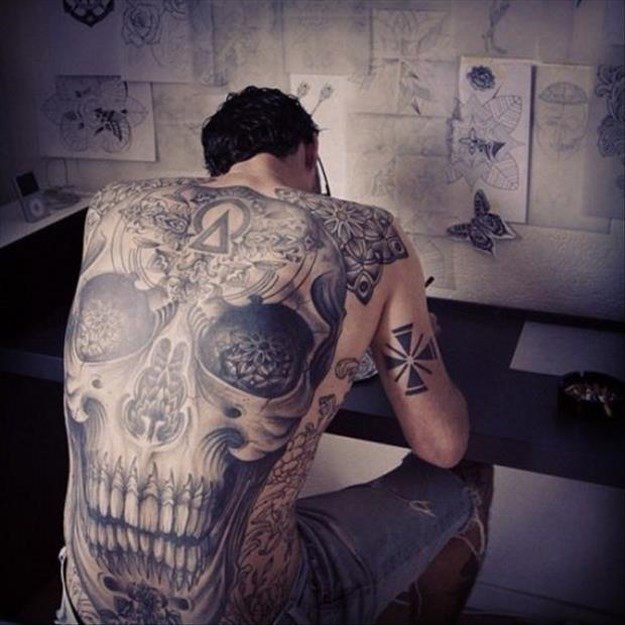 skeleton skull back tattoo for men