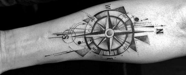 sketch style compass tattoo for guys