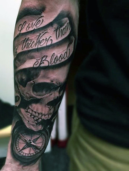 skull and compass tattoo design for men