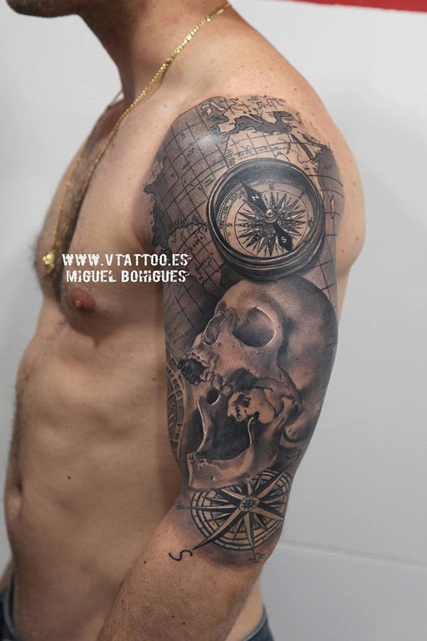 skull and compass tattoo for guys