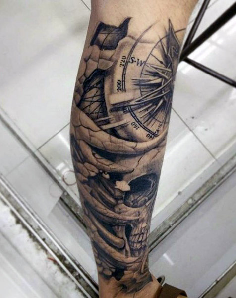 skull and compass tattoo for men