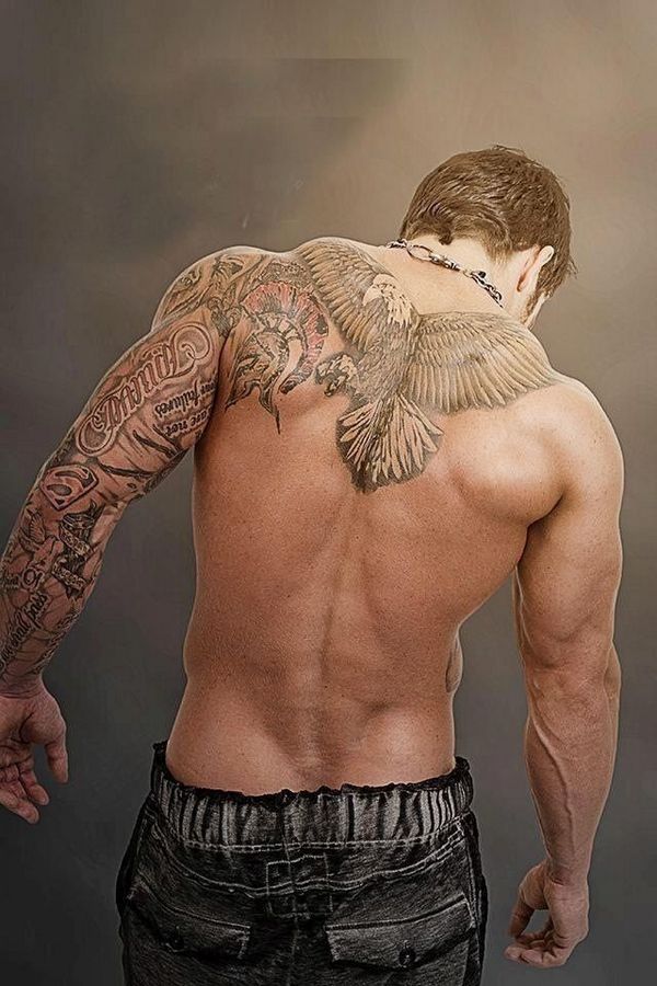soaring eagle back tattoo for men