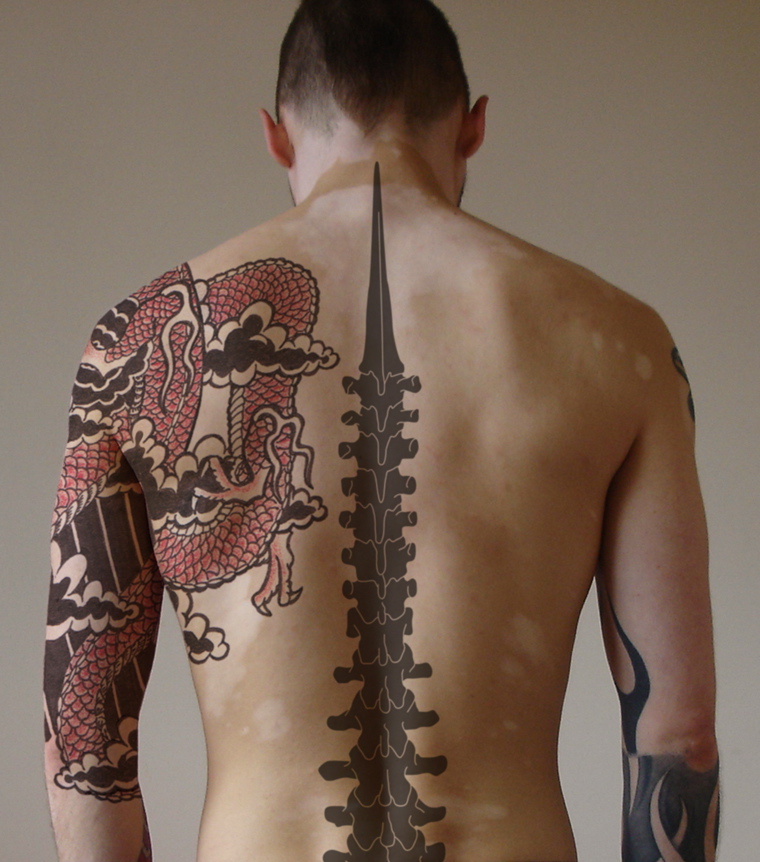 spinal column back tattoo for men