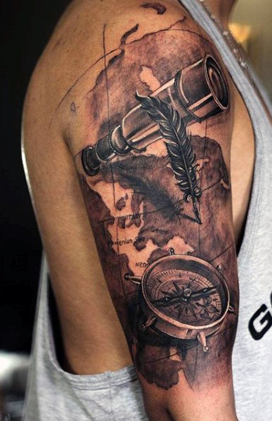 spyglass and compass tattoo for men