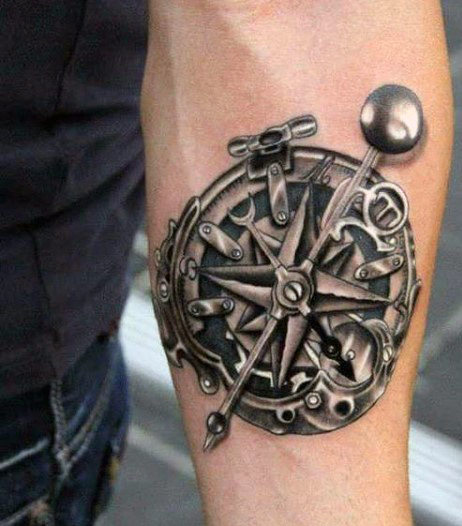 steampunk compass tattoo for men