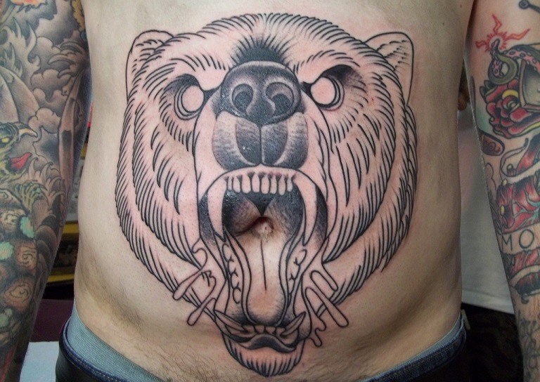 stomach bear design ink tattoo