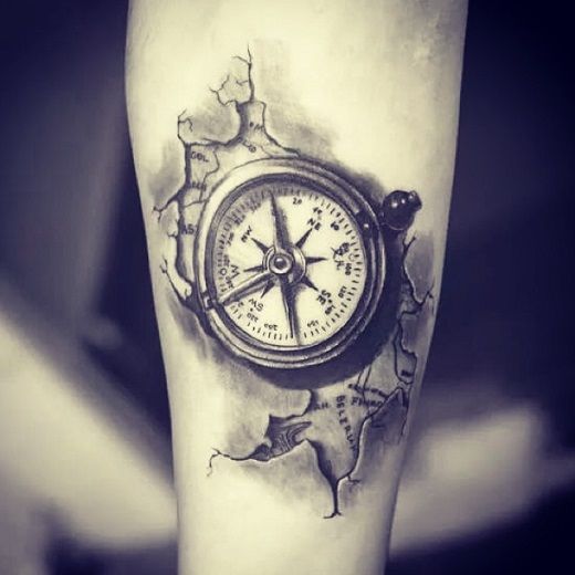 tattered map and compass tattoo for men