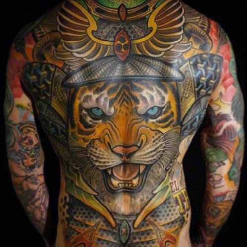 tiger face back tattoo for men