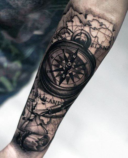 travel compass tattoo for men