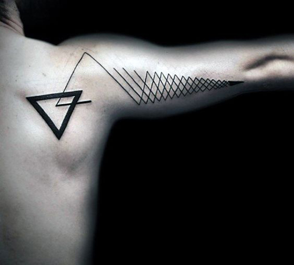 triangle and pattern back tattoo for men